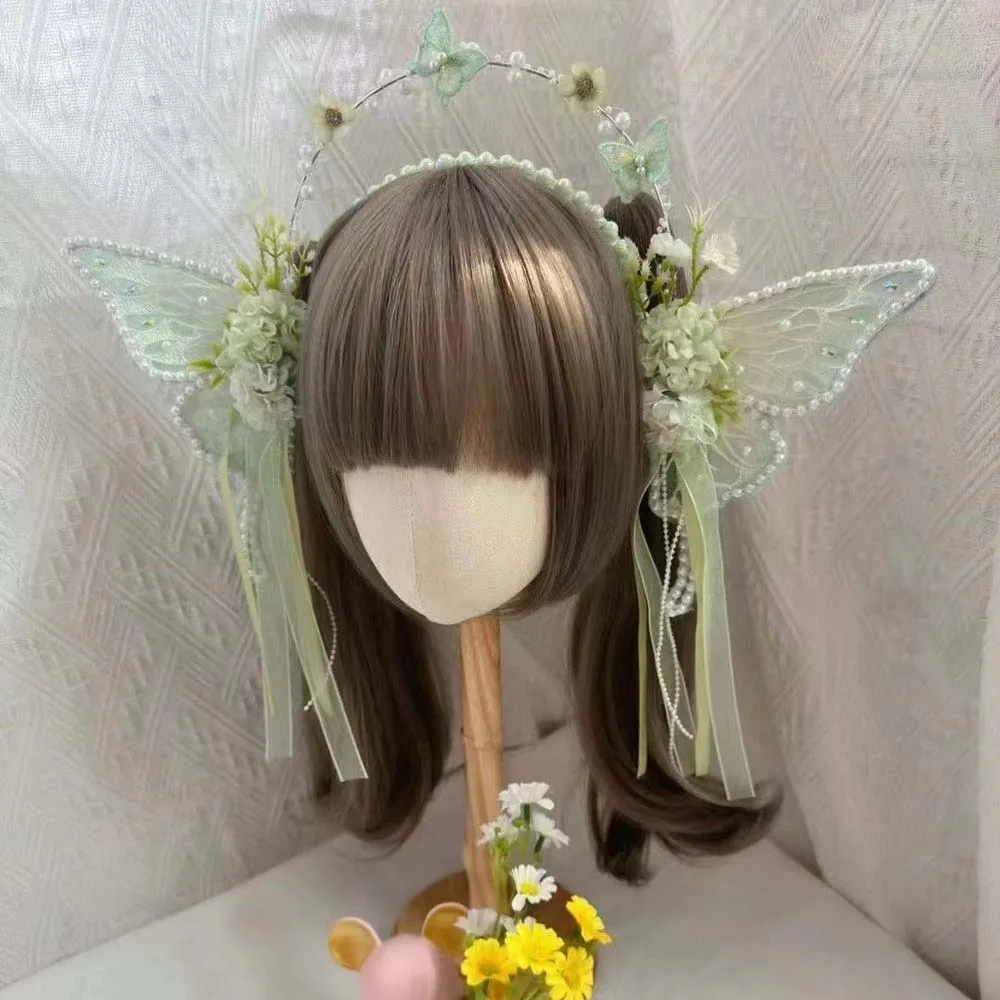 

Очаровательный милый ободок для волос с бабочками, сетчатые заколки-бабочки в стиле Кавай, большие крылья бабочки, ленты в стиле Лолита, детский головной убор на каждый день