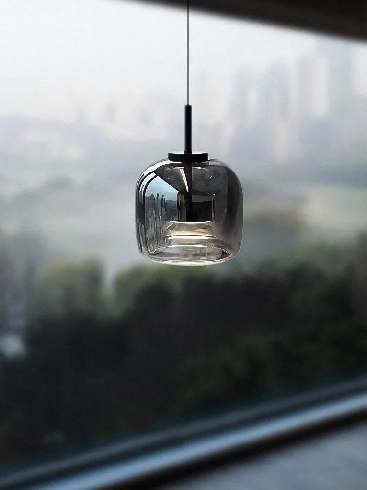 

Modern Smoke Grey Glass Led Pendant Lights For Dining Room Kitchen Bar Decor Small Chandelier Home Bedroom Bedside Hanging Lamps