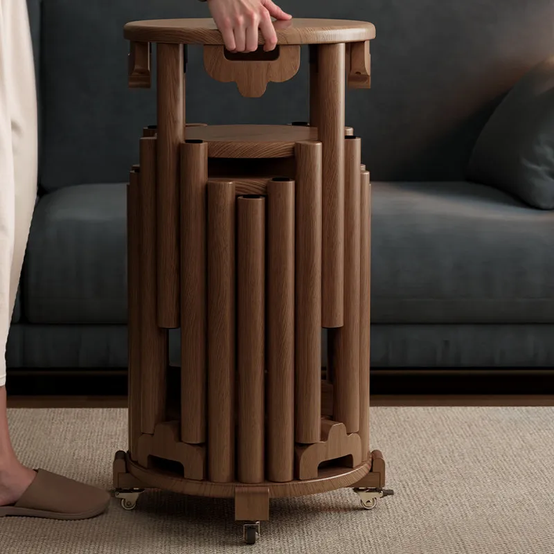 Solid Wood Six-in-one Stacking Foldable Movable Stool Ottoman Minimalist Modern Design Household Dining Table Storage