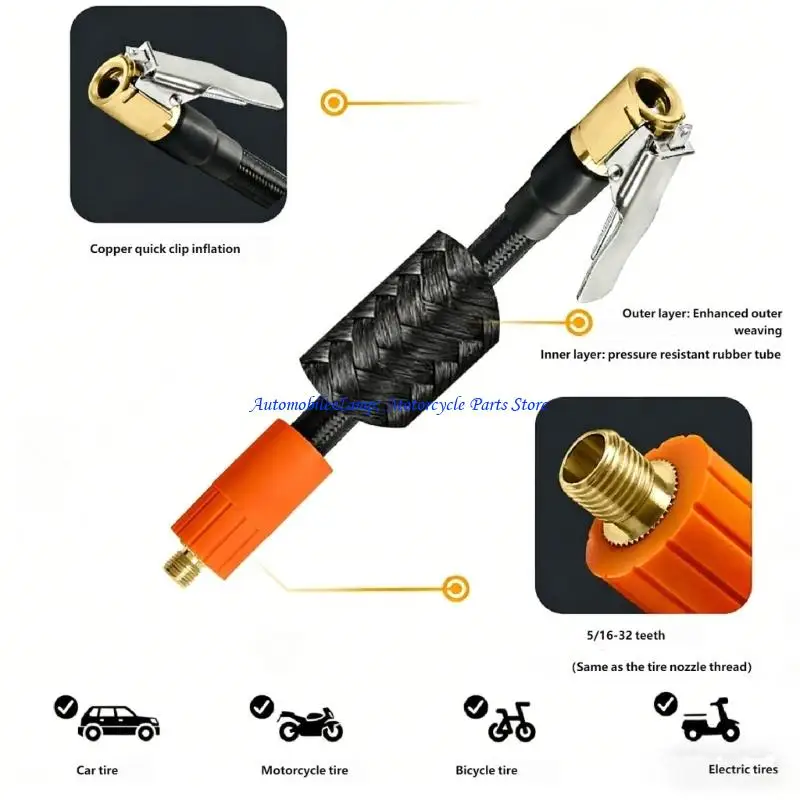 H7BD Extended Reach Inflation Tube with Standard 8V1 Thread Multiple Purpose Inflation Accessory for Hard to Access Vehicle Tire