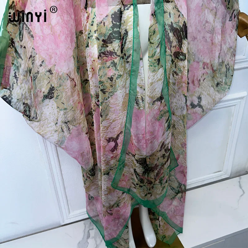 WINYI maxi kimono lato perspektywa seksowny sweter Boho drukuj sukienka plażowa Kaftan osłona do bikini wakacyjne stroje plażowe dla kobiet