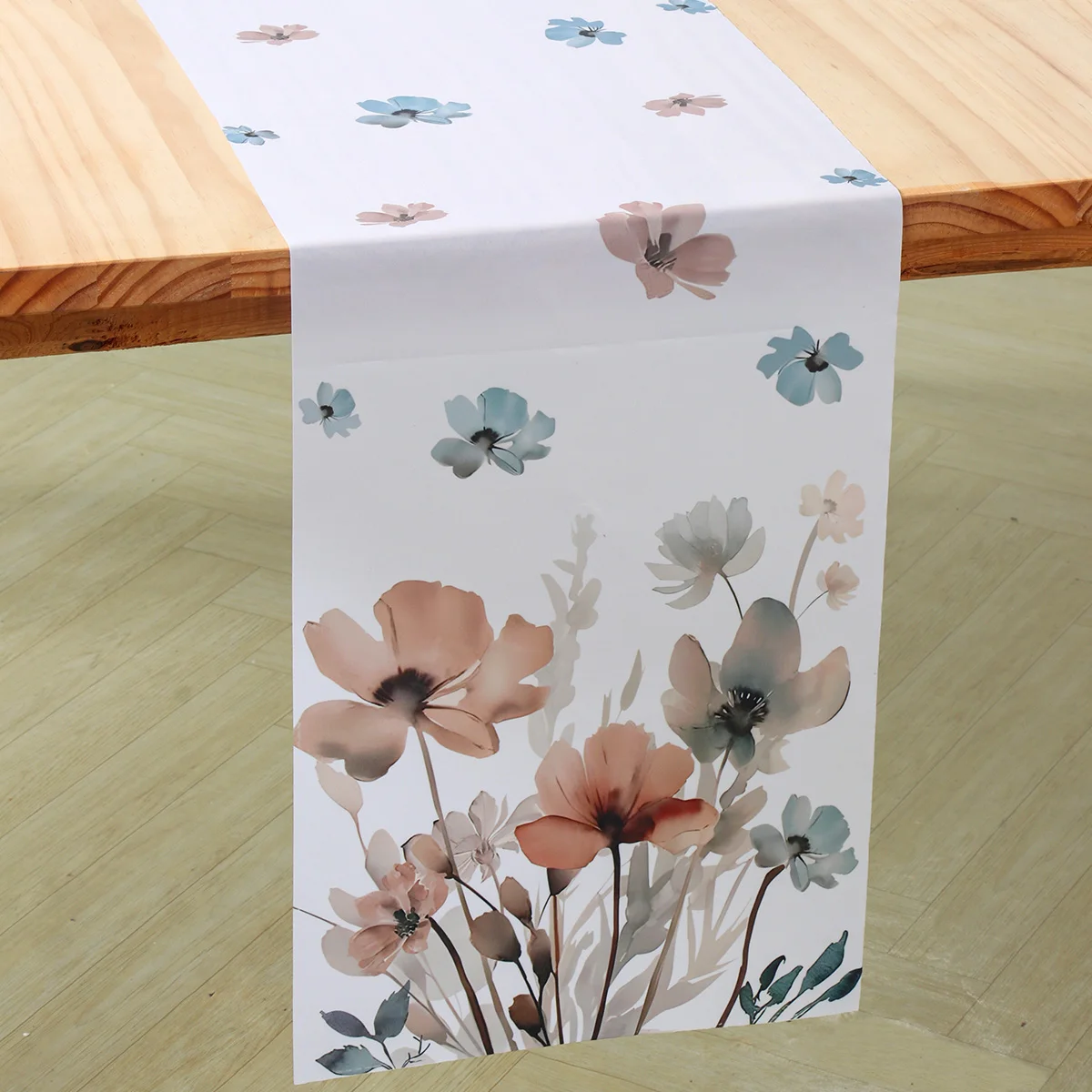 Brown Table Runner Poppy Floral Leaves Spring Seasonal Summer Kitchen Dining Table Decoration for Home Party Decor Table Flag