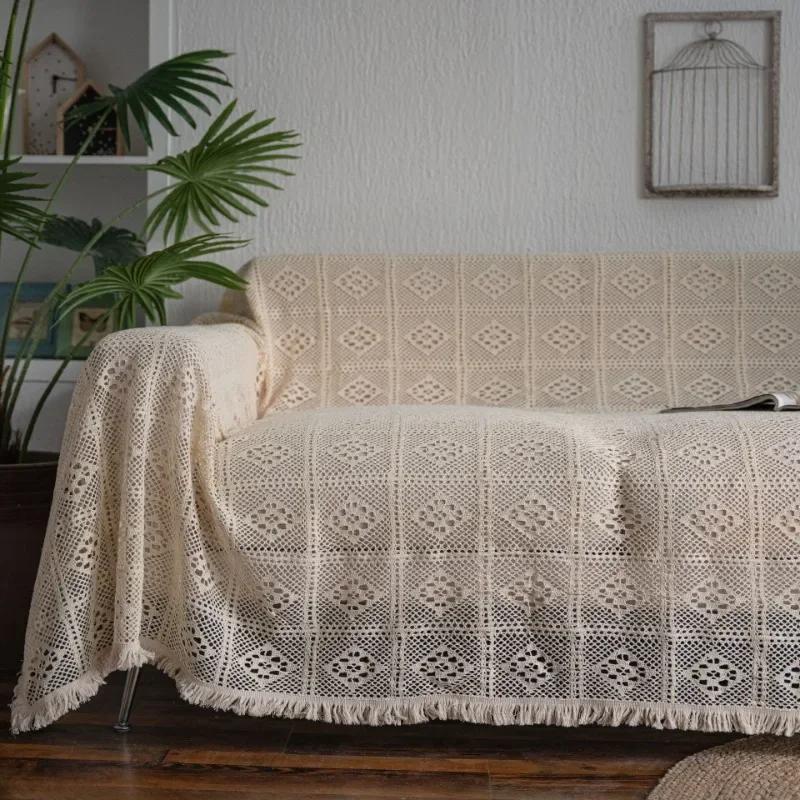 Sofa Cover Towel Multi Functional American Country Cotton Hollow Retro Green All Season Home Textile Household Goods