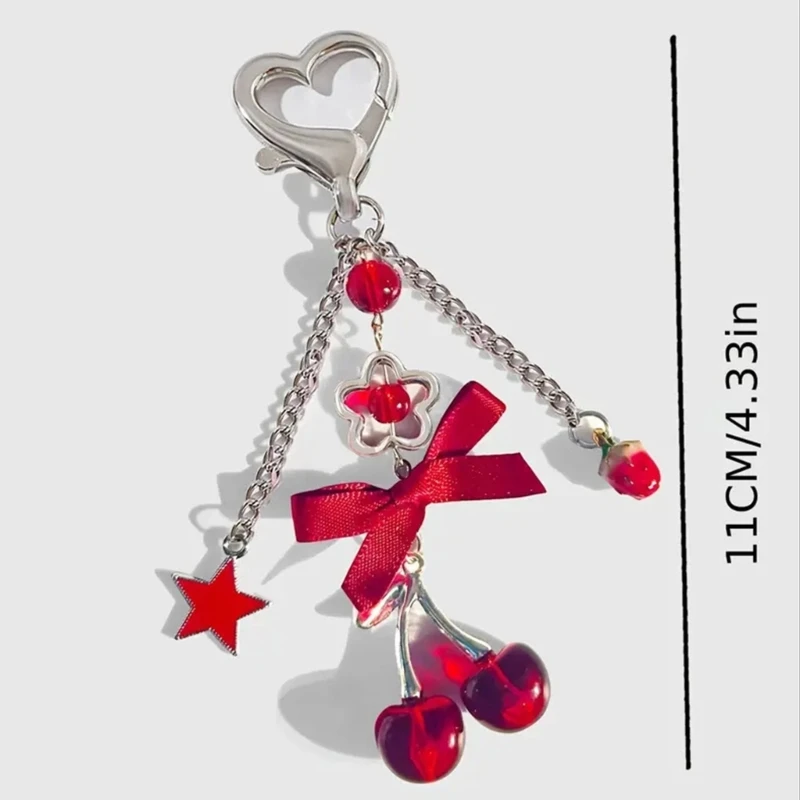 652f Tema cereja da Keyring com pingente Bowknot para sacos e penduras chave