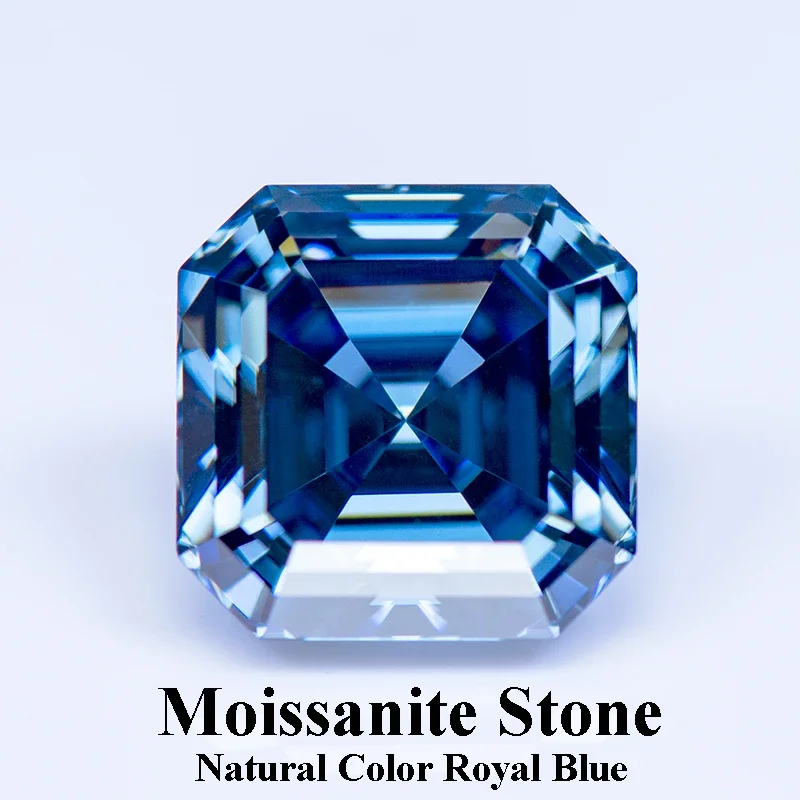 

Moissanite Stone Natural Color Royal Blue Asscher Cut Gemstone Lab Grown Diamond for Charms Woman Jewelry with GRA Certificate