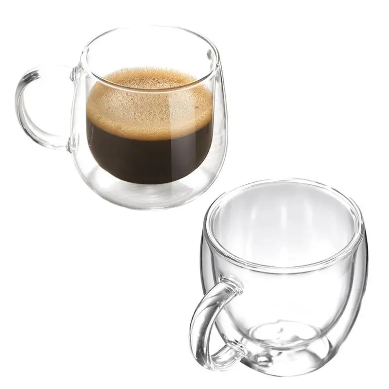 Double Wall High Borosilicate Glass Mug with Handle Coffee Milk Juice Water Cup Espress Heat Resistant Tea Milk Lemon Juice Mugs