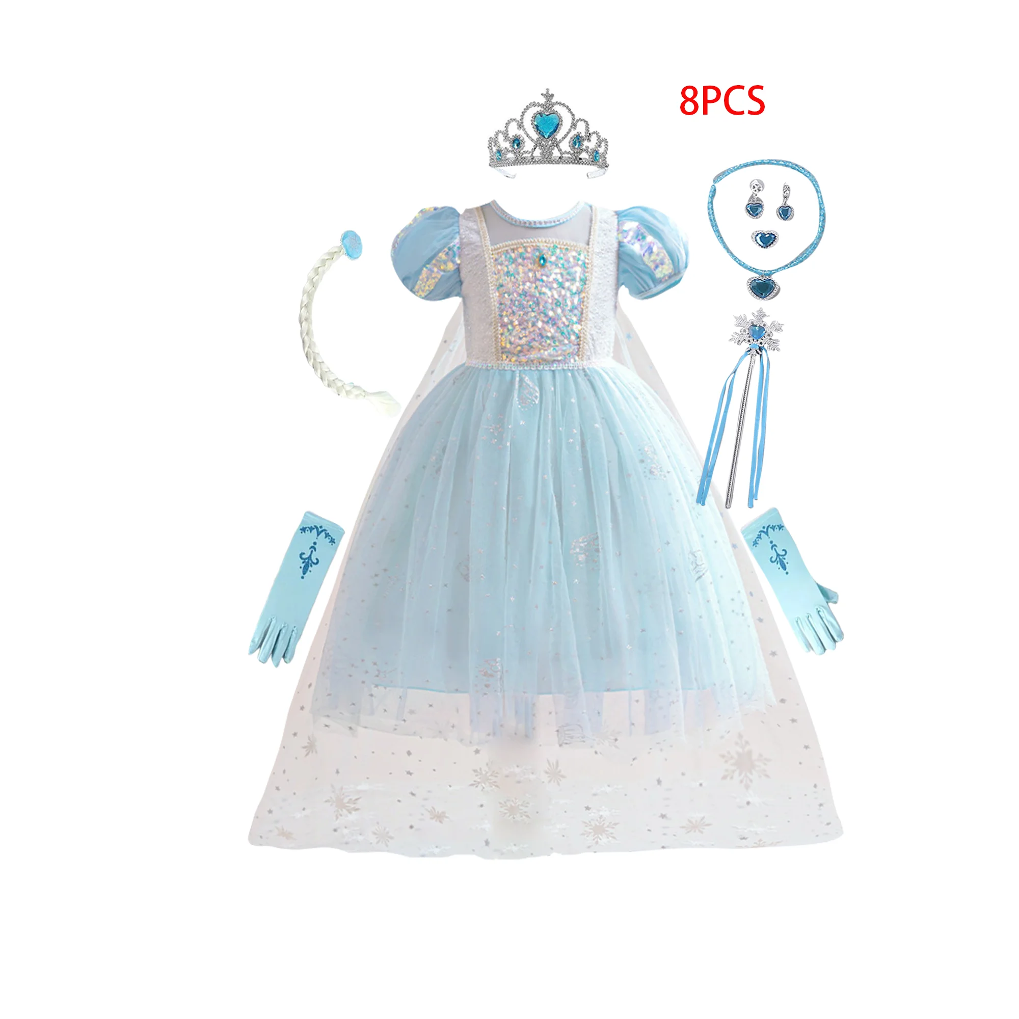 Young Girls Sequin Frozen Elsa Princess Dresses Kids Sleeping Beauty Party Gown With Cape Girl Sets Cosplay Clothes Children Wea