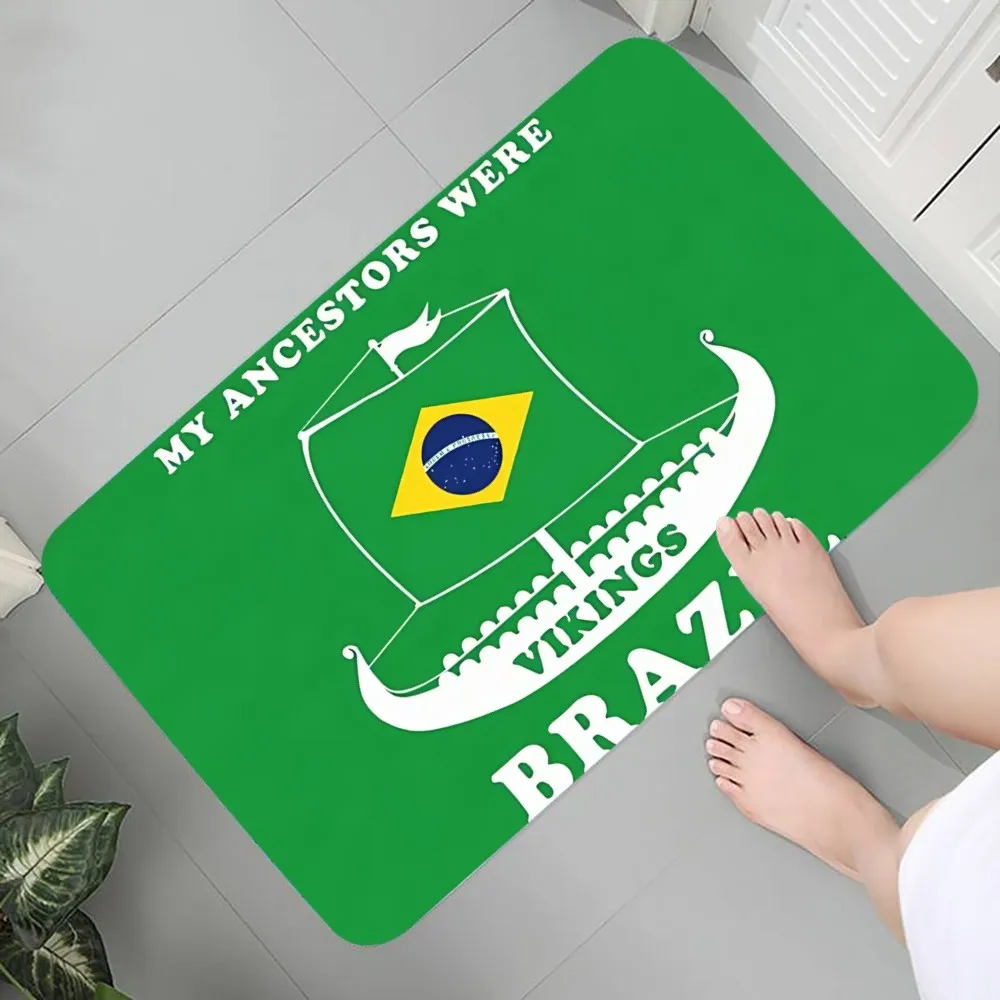 A-Custom Flag Of Brazil Doormat Entrance Kit Graphic Printed Flannel Doormats for Bathroom Kitchen Entrance Carpet Home Decor