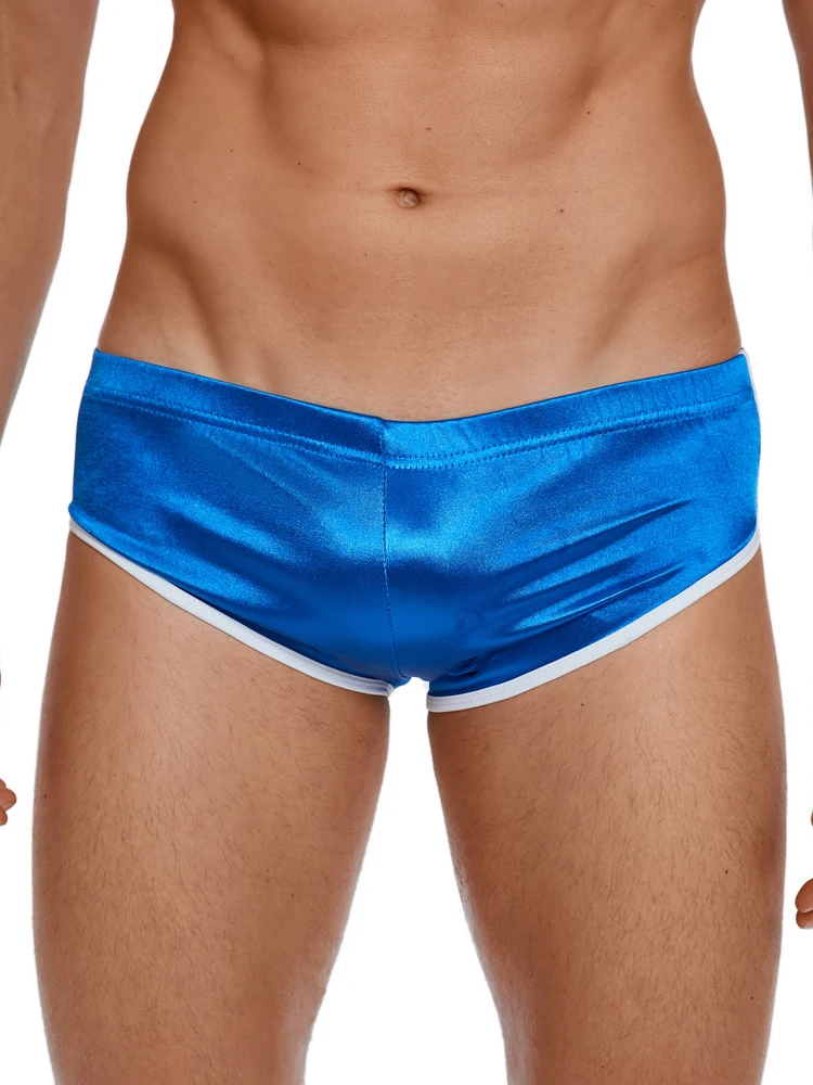 

Мужские мини-шорты с низкой талией, атласные блестящие сексуальные ультракороткие шорты для йоги, мужские колготки-боксеры, лоскутные шорты ярких цветов
