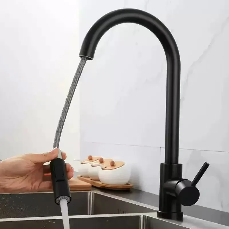 Brushed Nickel Kitchen Faucet Single Hole Pull Out Spout Kitchen Sink Mixer Tap Stream Sprayer Head Chrome/Black Mixer Tap