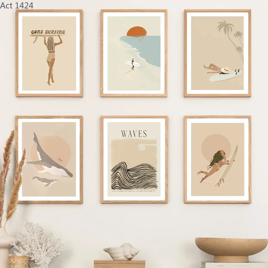 Summer Sea Beach Surf Whale Sun Vacation Wall Art Canvas Painting Nordic Posters and Prints Wall Pictures for Living Room Dec