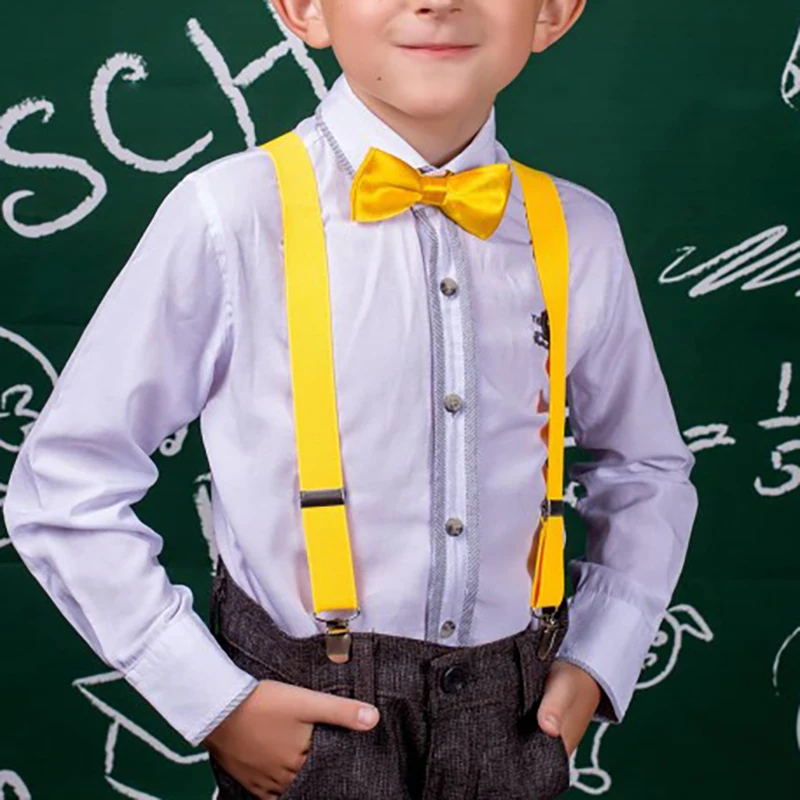 새로운 단색 어린이 벨트 아기 남아 여아 컬러풀 서스펜더 클립온 Y자형 브레이스 보타이 탄성 어린이 조절 가능 선물