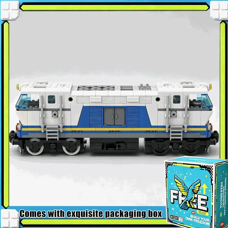 453PCS Diesel Cargo Locomotive Building Blocks Blue White Freight Train Engine Model Custom Puzzle DIY Assembly Railway Gift