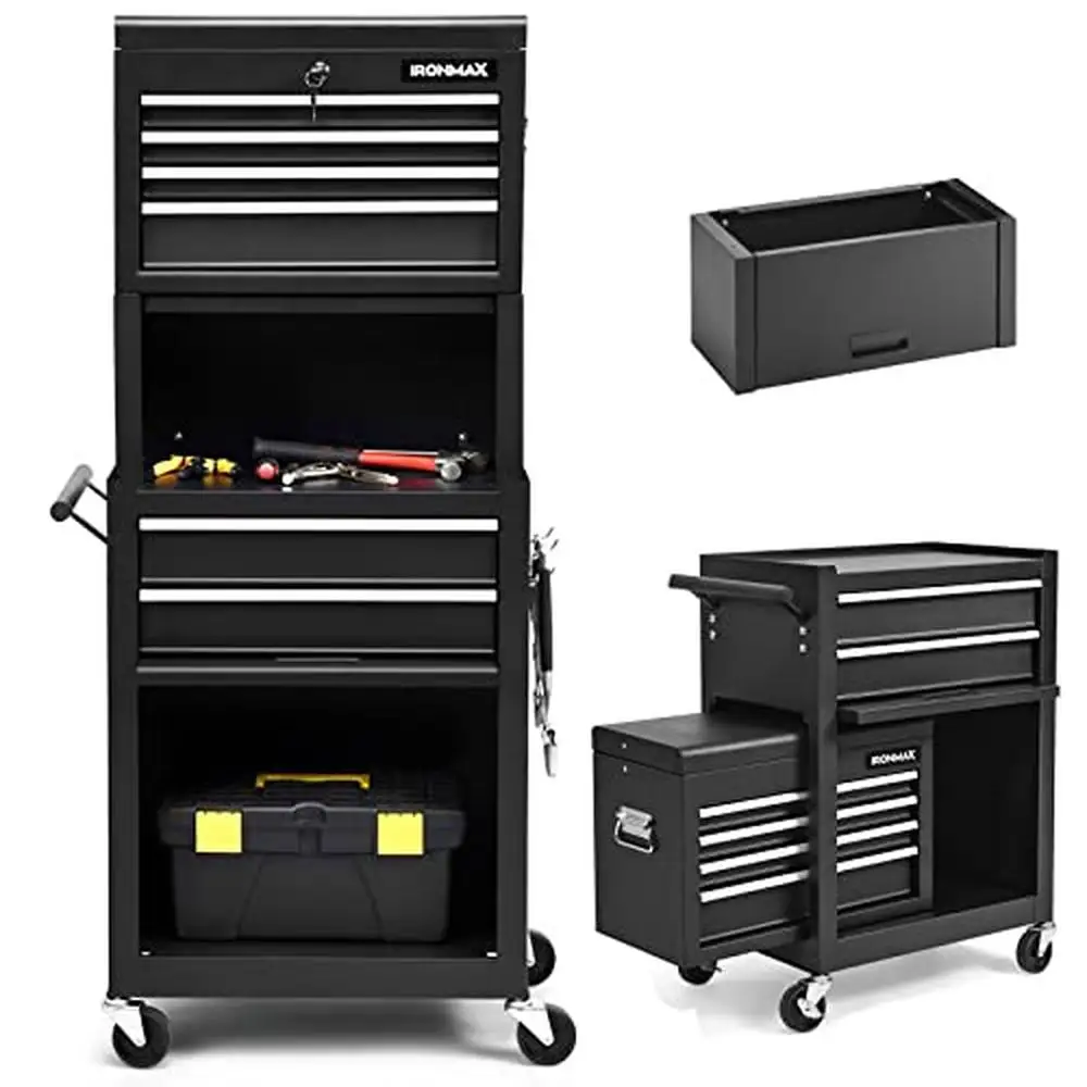 6-Drawer Heavy Duty Tool Cabinet Organizer with Lockable Wheels & Hooks Durable Steel Construction Ideal Workshops and Garages