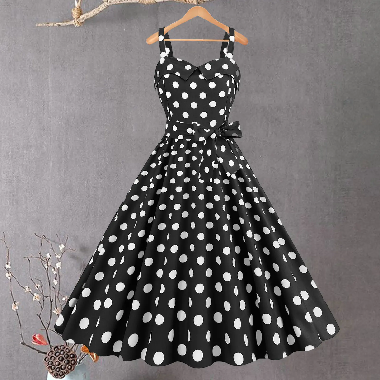 Women Polka Dot Print Summer Dress Sexy Retro White Halter Vintage Dress Robe Femme Pin Up Rockabilly Party Dress