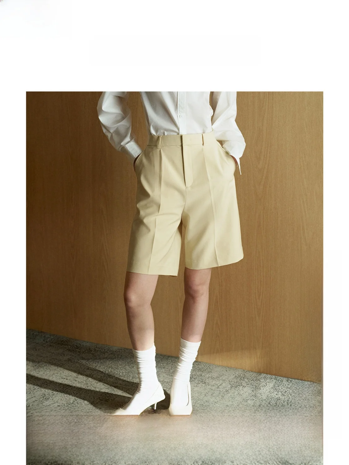 

ZhiZhi Woolen High Waist Straight Leg ort Pants Women's Dra Spring New Sle Five Parts Casual Trousers