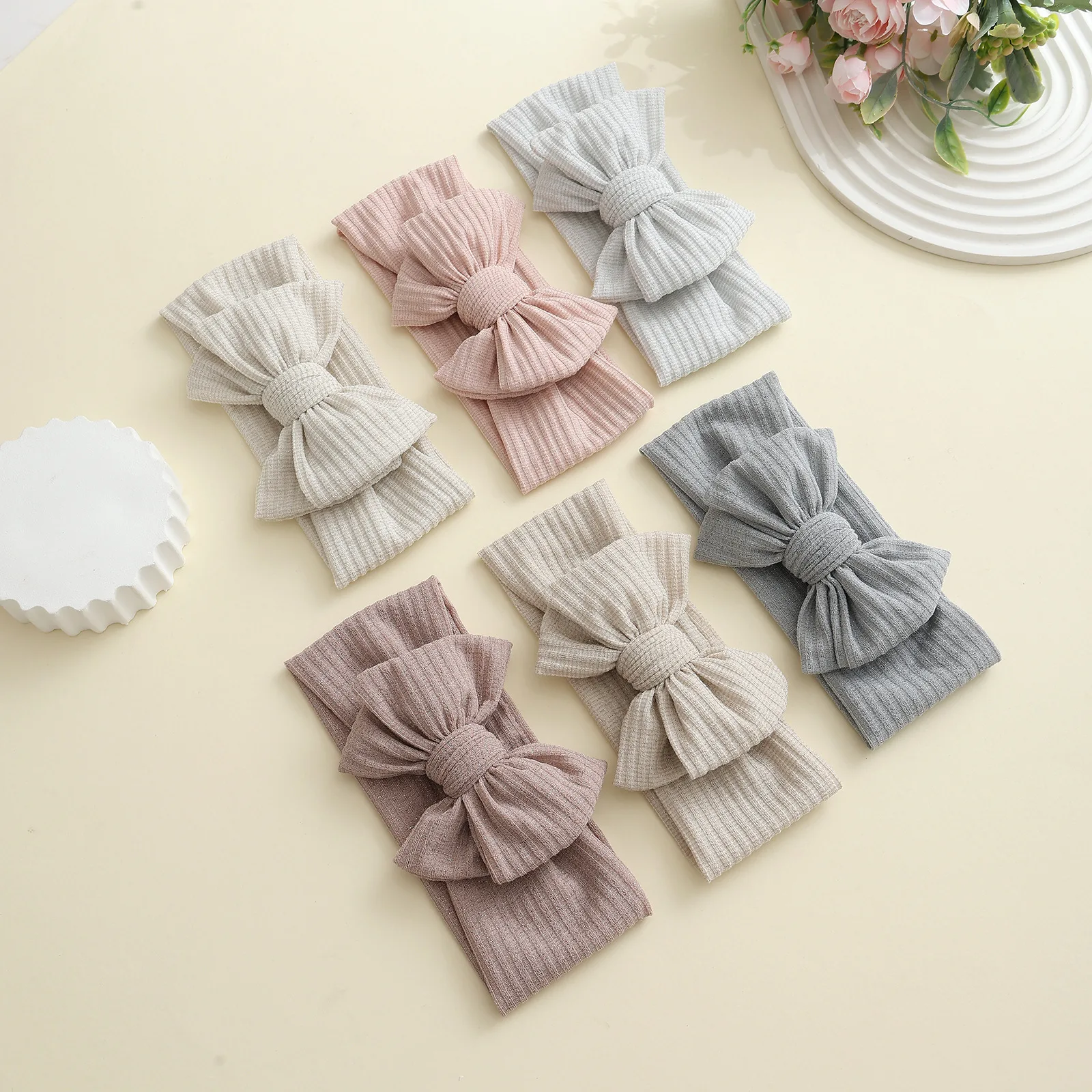 

24 PCS/Lot, Baby Knotted Bow Turban Headband Striped Fabric Headwrap For Infant Toddlers Hair Accessories
