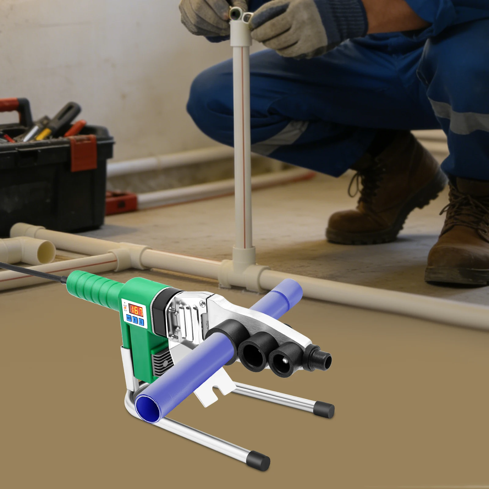 Image of Professionelle Wasserrohr-Schweißmaschine mit Digitalanzeige, Präziser Temperaturregelung & 3 Formköpfen für PPR-, PE-, PP-Rohre