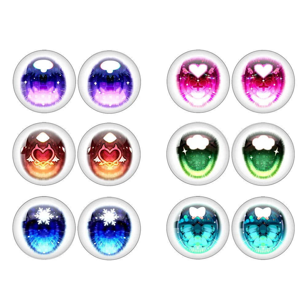12pcs/Bag 14mm Blythe Doll Cute Pattern Eyes Chips Suitable Blythe Doll Super Thin Pupil Glass Cabochons Jewelry Accessories