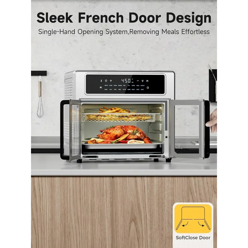 Air Fryer French Door Oven,26.4 Qt Easy Cleanup & Use Large Countertop Toaster Oven Combo, 1 Light,Multi-Layer Cooking