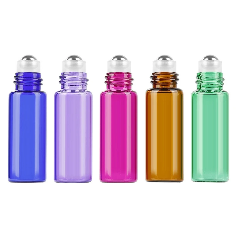 50 Stks/partij 5Ml Draagbare Mini Etherische Oliefles Met Stalen Rollerbal Navulbare Parfum Vloeibare Glazen Fles Voor Reizen