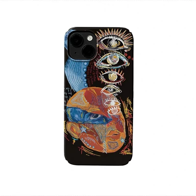 

Ins Black Graffiti Eyes Phone Case for IPhone 16E 15 14 13 Pro Max 12 Mini 11 Pro Plus XR Protection Ultra Thin Hard PC Cover