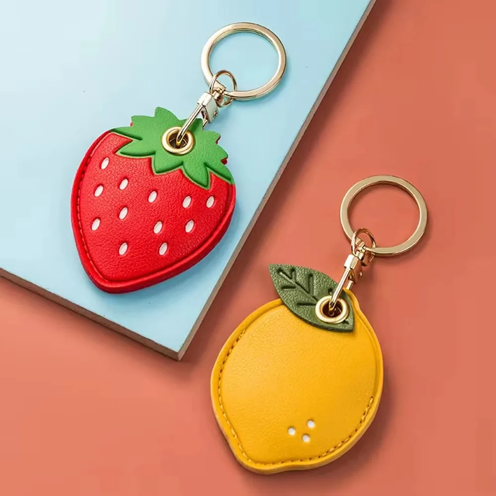 Cute Strawberry Lemon Case for Apple Airtag Protection Cover PU Leather Pendant GPS Anti-lost Keychain Case Pet Dog Cat Collar