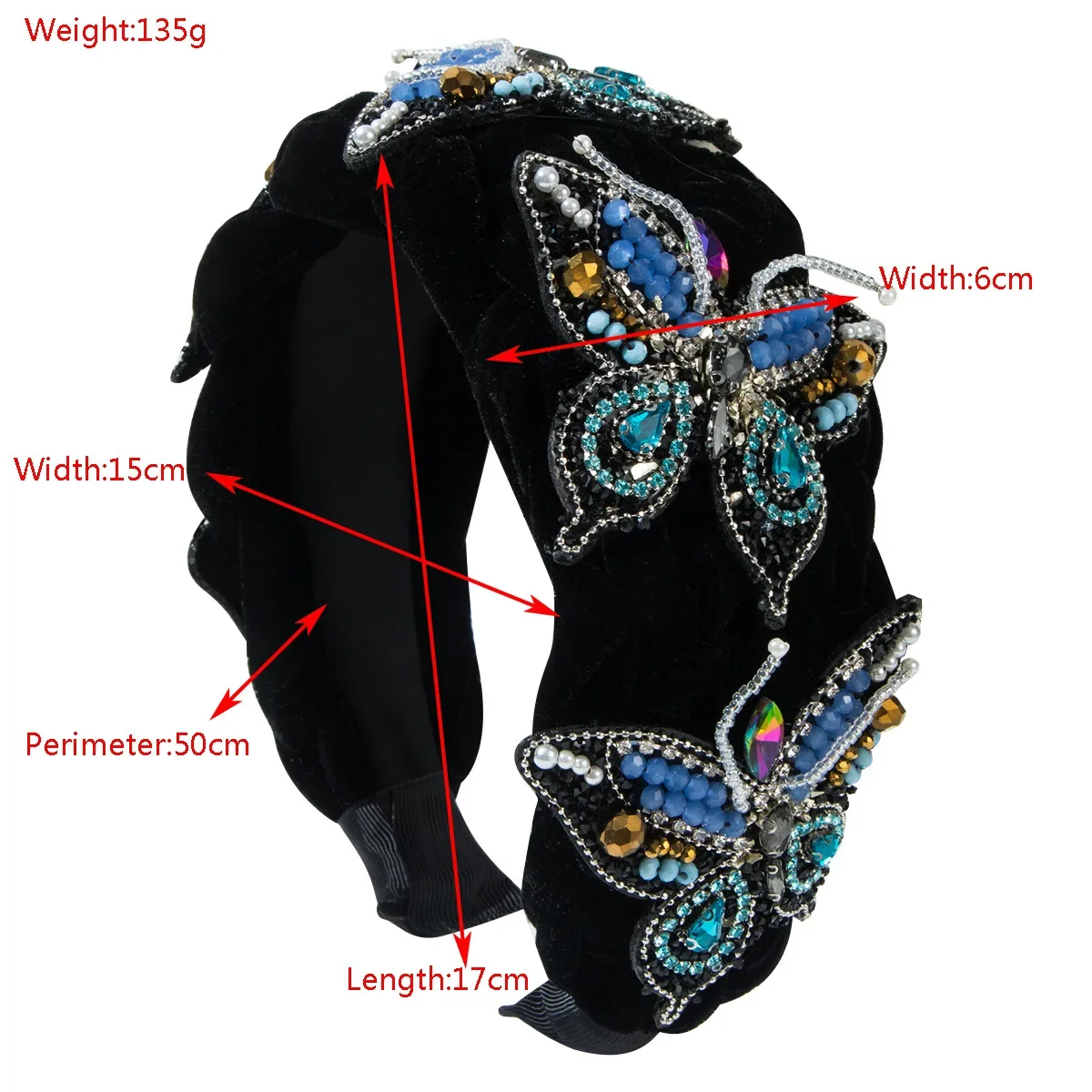 New Autumn and Winter Flannel Twist Knot Headband with Diamond Rice Beads Butterfly Hairband Fashion Luxury Hair Accessories