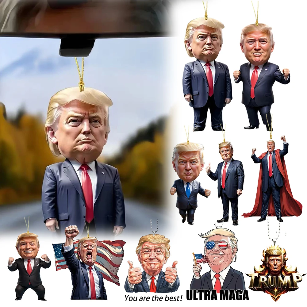 Funny Acrylic Trump America Presidential Election Decor Prop Trump Hanging Charm for Car Interior Rearview Mirror Decoration