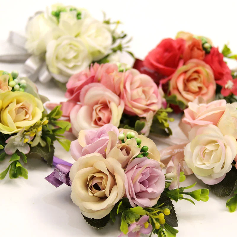 Man แต่งงาน Boutonniere กุหลาบ Corsage กำไลข้อมือแฟชั่นดอกไม้พยาน Buttonhole ชุด Broche Mariage Decor