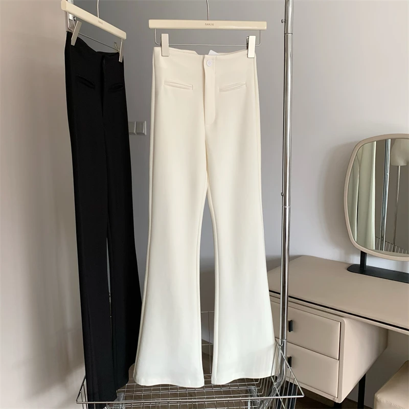 

Women Off White Flare Pants Vintage Y2k Harajuku 90s Aesthetic Pants Oversize High Waist Wide Leg Trousers 2000s Trashy Clothes