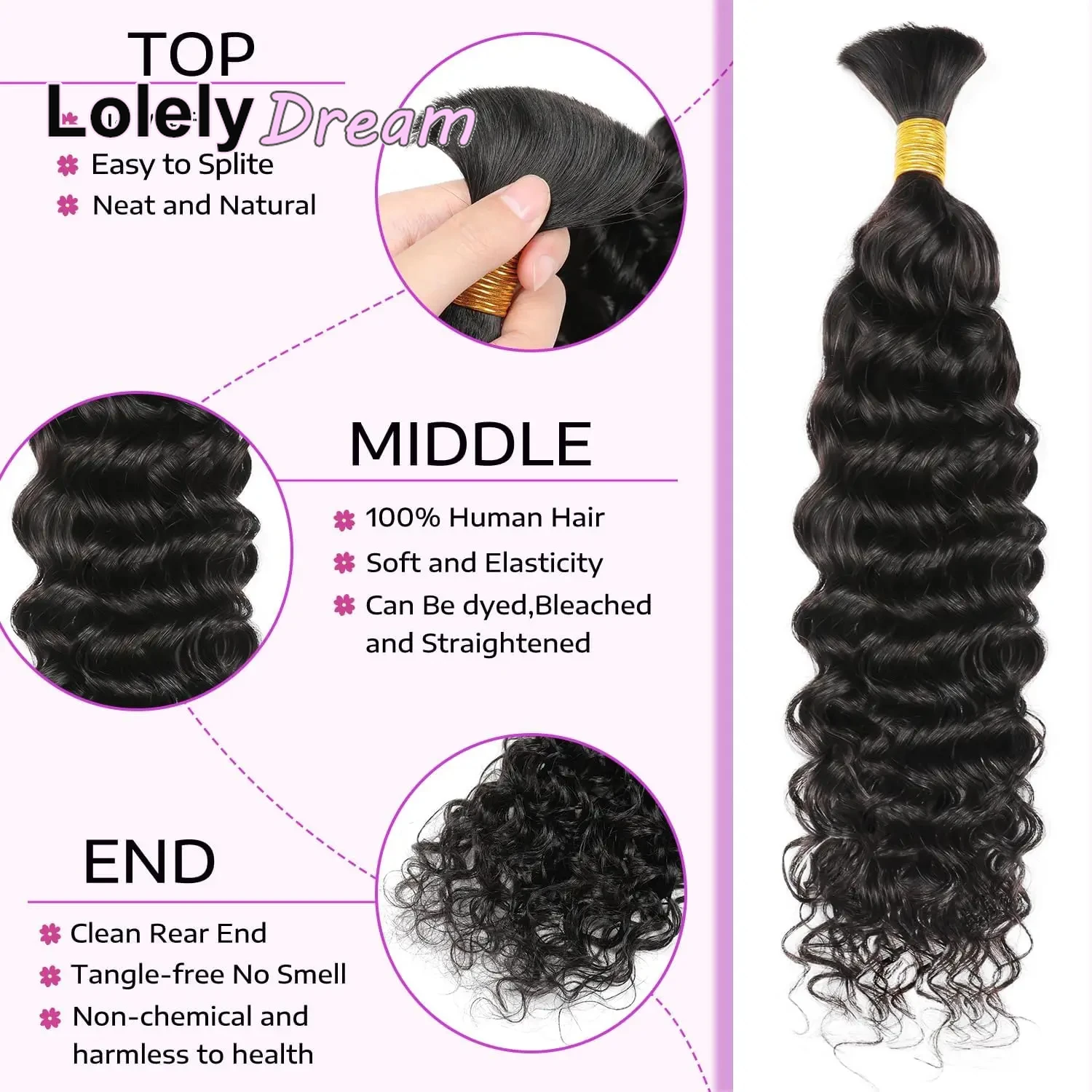 Deep Wave Human Braiding Hair 100% Unprocessed Human Hair Braiding Hair No Weft 18 Inch Curly Bulk Human Hair for Braiding #1B image 4