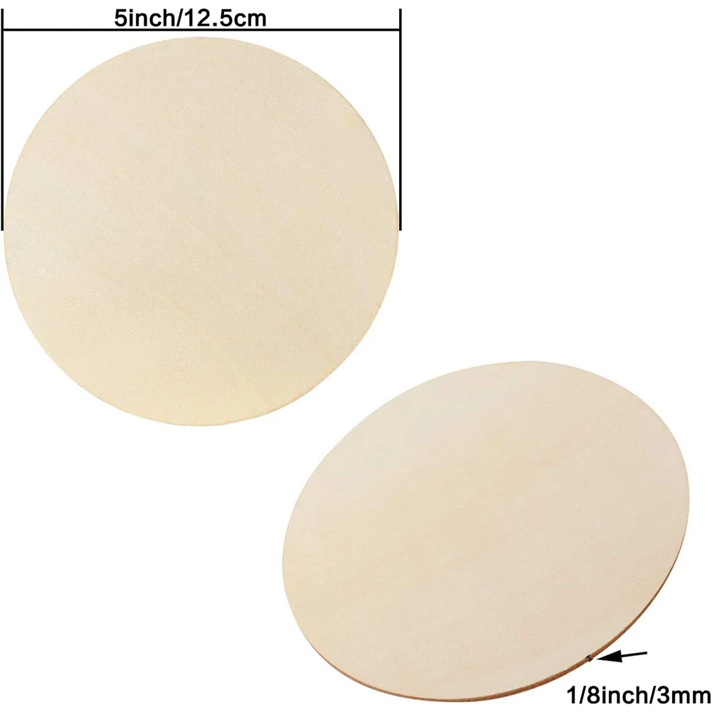 5 Inch Unfinished Wood Circle Round Wood Pieces Blank Round Ornaments Wooden Cutouts for DIY Craft Project, Decoration