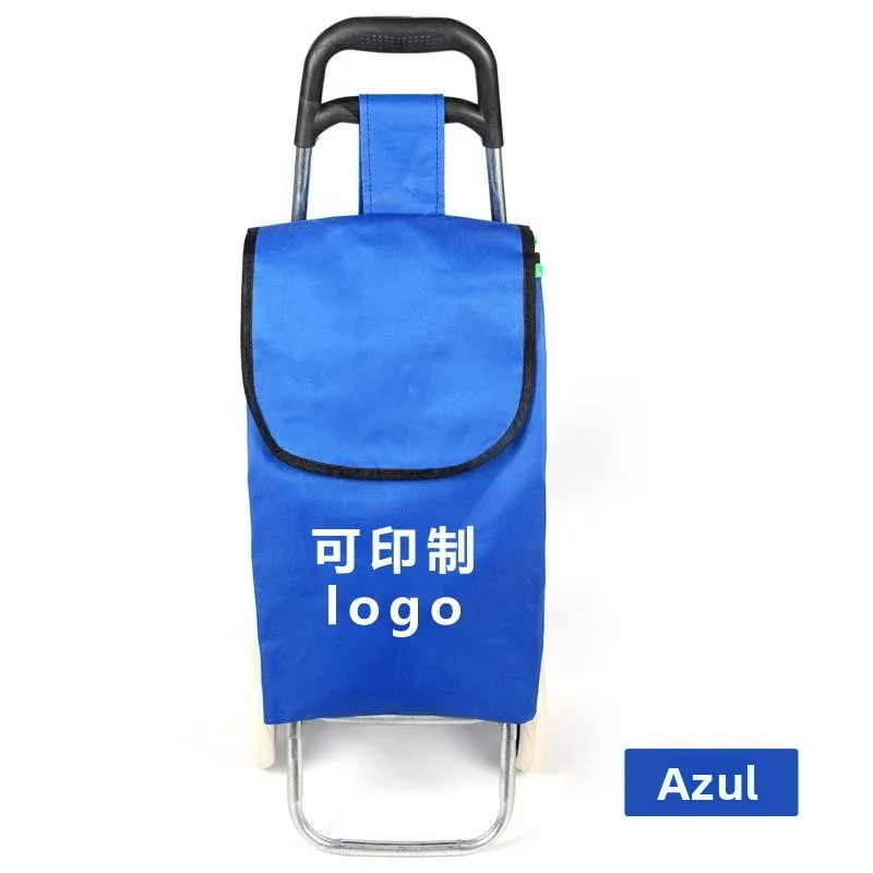 高齢者向けプルロッド付き厚手小型ショッピングカート-オックスフォード布バッグ-ロゴ印刷可能-伸縮ハンドル-ステンレス製