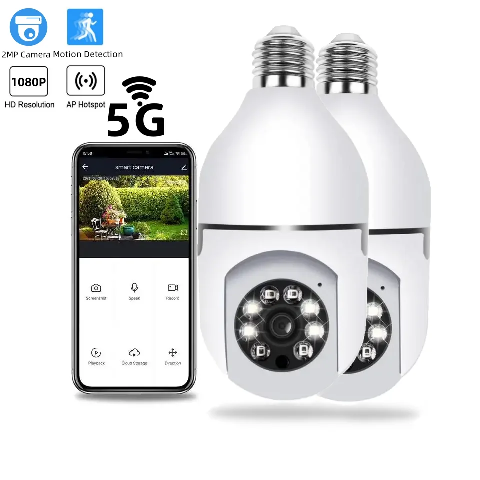E27 5G Wifi Bulb Surveillance Smart Camera 2MP Night Vision Full Color Automatic Human Track Security Protection Monitor Camera