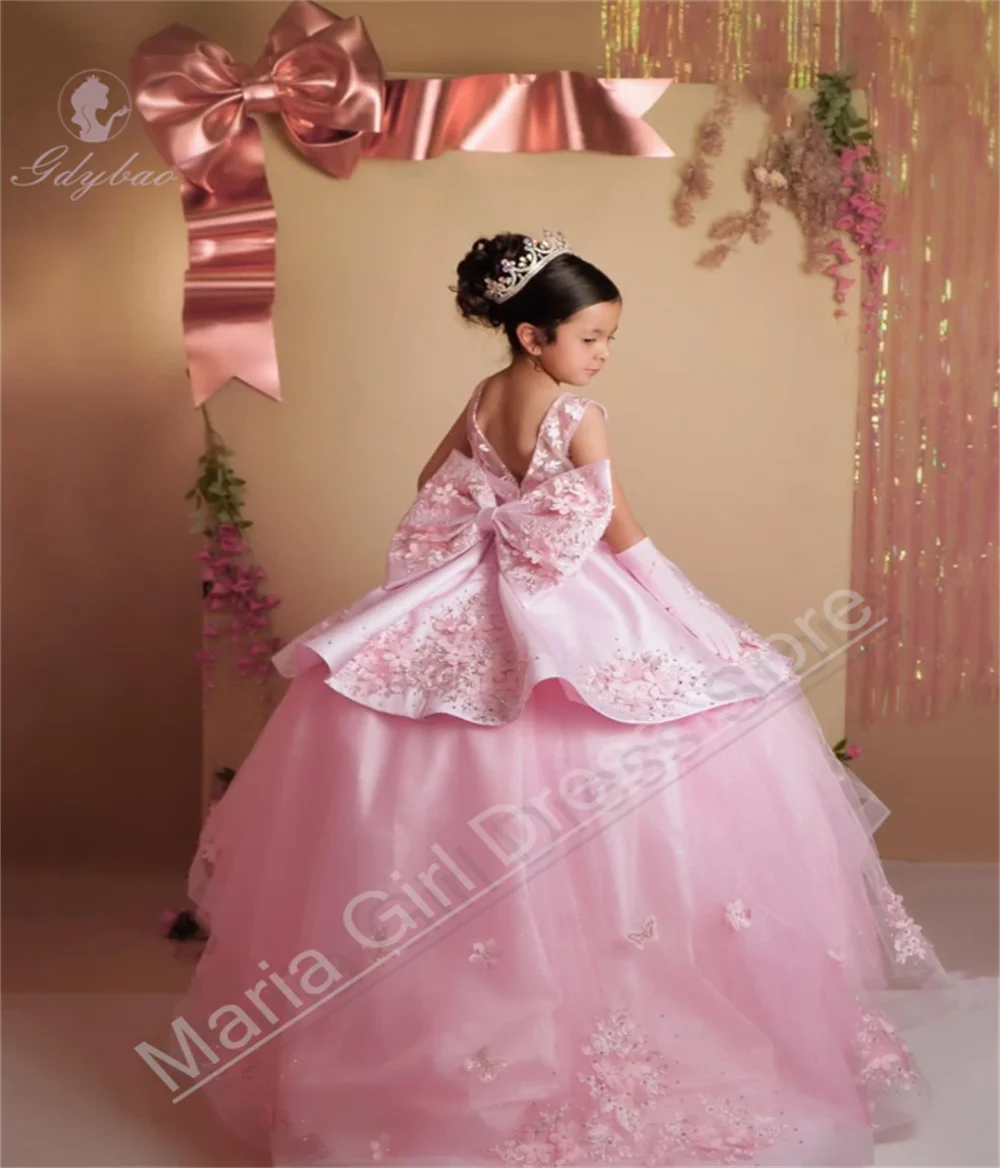 우아한 공주 소녀 드레스 푹신한 레이어드 백리스 생일 파티 첫 성찬식 이브닝 가운 맞춤형