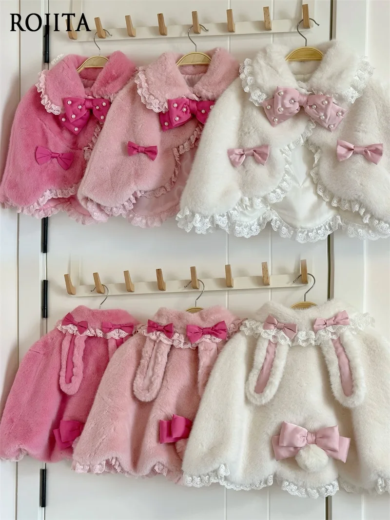 

Princess Diary Lolita Shawl Cape Cloak Daily Versatile Autumn Winter Light Pink Cape + Red Bow Doll Collar Winter Cape