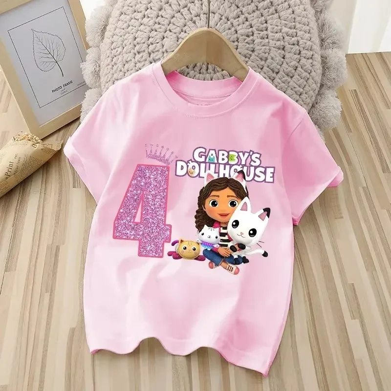 Gabby Girl Cartoon Dollhouse T-shirt 2025 Summer Children's Casual T-shirt Children's Fashion Printed Clothing Anime Cute Top