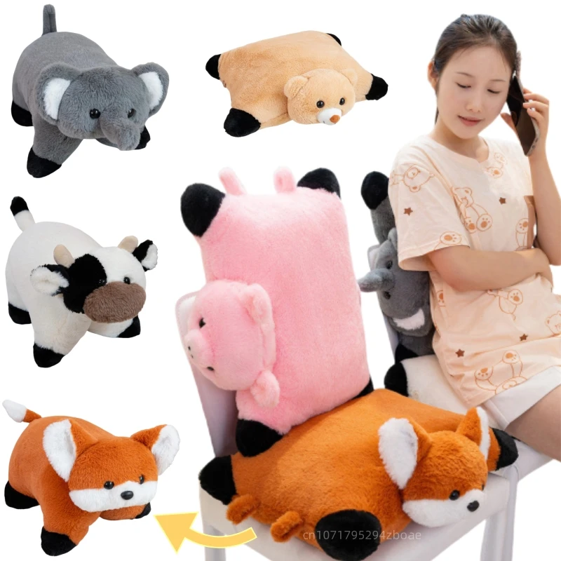 

40cm Fun Cute Animal Plush Doll Pillow 2-in-1 Cushion Pig Fox Cow Bear Elephant Plush Toy Home Decoration Gift For Children