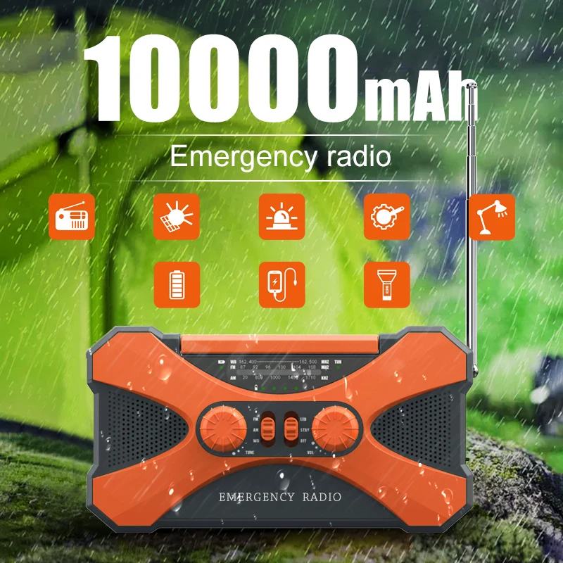 10000mAh Emergency Radio, Solar Hand Crank Radio, Portable AM/FM/NOAA Weather Radio with Cell Phone Charger, LED Flashlight, Rea