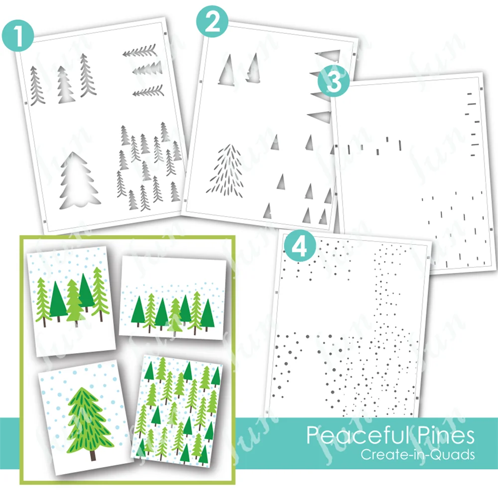 Peaceful Pines Layering Stencils Reusable Crafts Embossing Template for Diy Drawing Scrapbooking Coloring Paper Card Making
