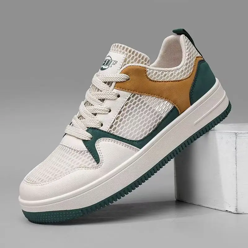 

Men Mesh Hollow Out Lace Up Casual Board Shoes Summer New Thick Sole Non Slip Breathable Casual Sneakers Little White Shoes