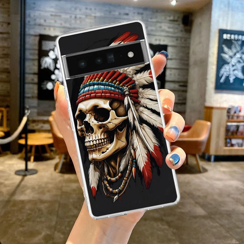 Human Skeleton Phone Case Cover for Google Pixel 8 7 6 5 4 4XL Shockproof Silicone 7A 6A 5A 4A 3A 3AXLPro 5G Transparent Shell