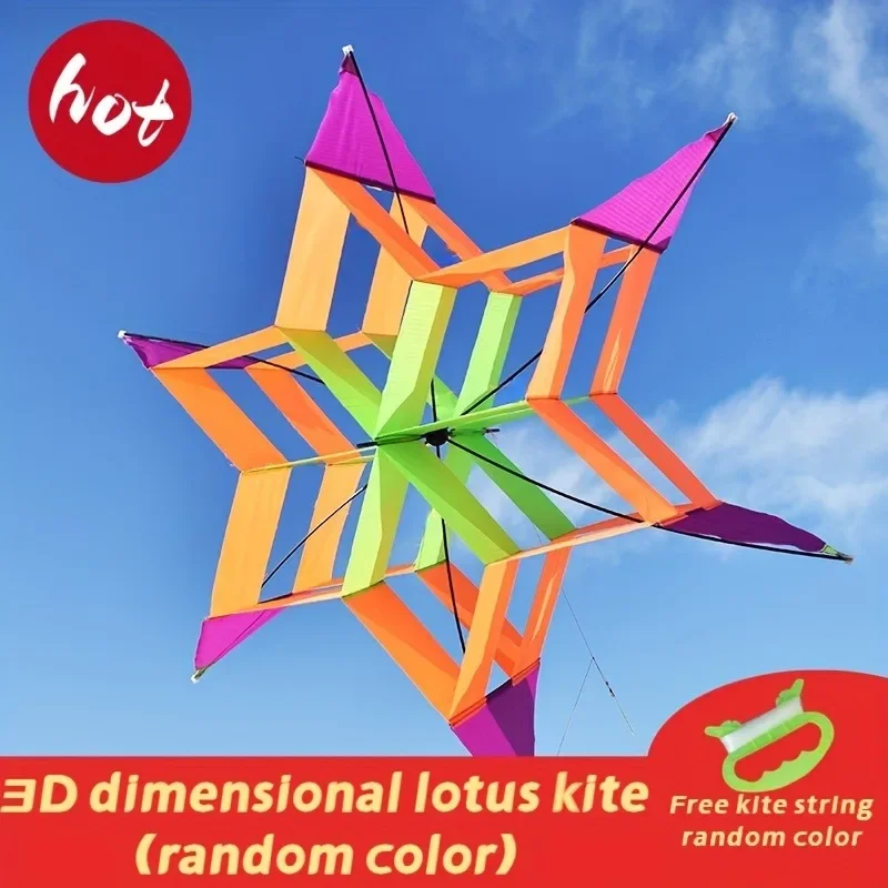 Cometa colorida de flor de loto 3D para niños y adultos, cometas de flores fáciles de volar con línea voladora, juguete al aire libre para Picnic, playa, parque, viajes