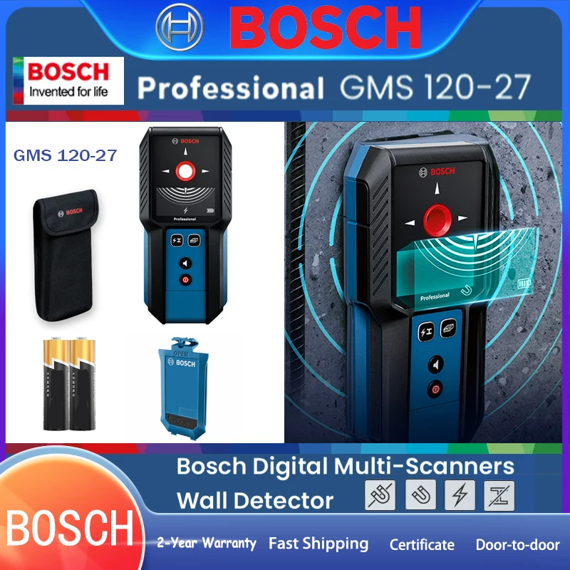 Bosch GMS 120-27 Digital Wall-Scanner with Modes for Wood Metal Live Wire Professional Wall Detector Stud Finder