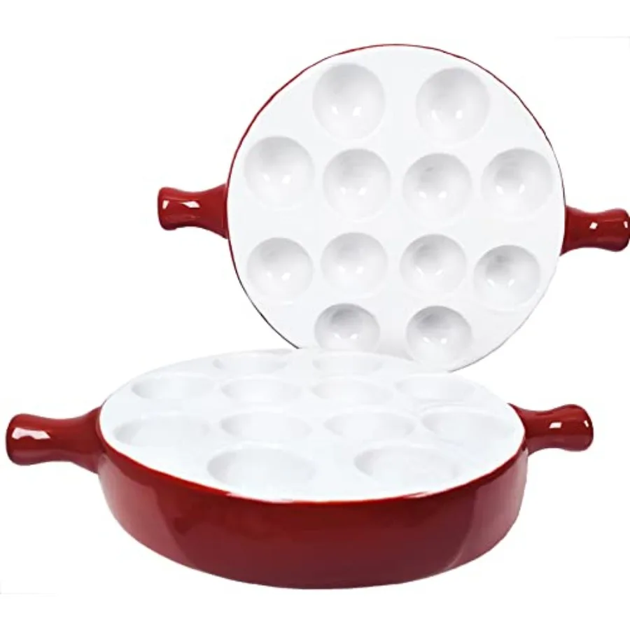 Ceramic escargot baking plate, for appetizers, grilled snails, scallops, 2 pieces tableware with handle, oven safe, suitable fo