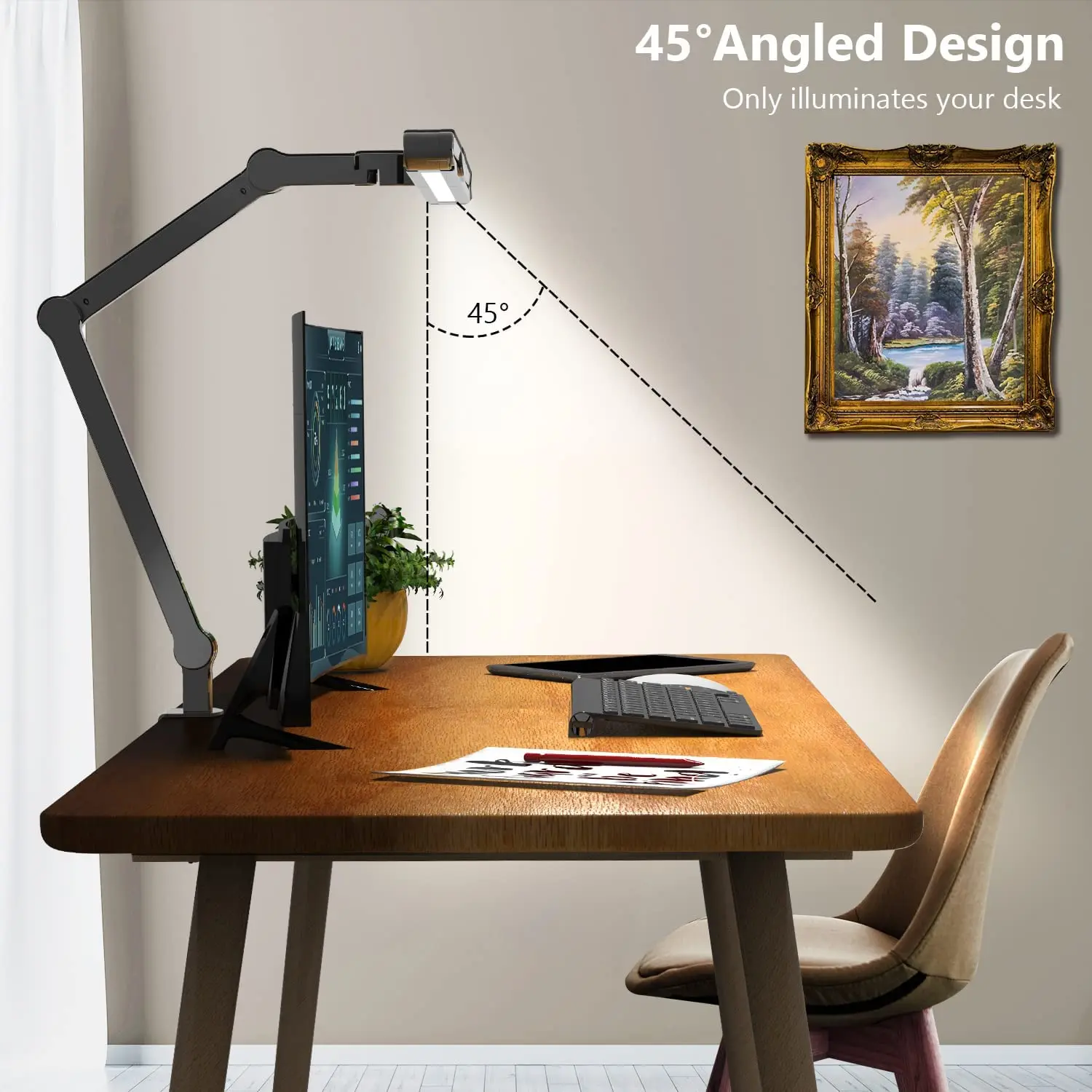 Lámpara de escritorio LED con abrazadera, lámpara de escritorio de arquitecto para oficina en casa con iluminación de ambiente, luz de escritorio con atenuación automática ultrabrillante de 24W