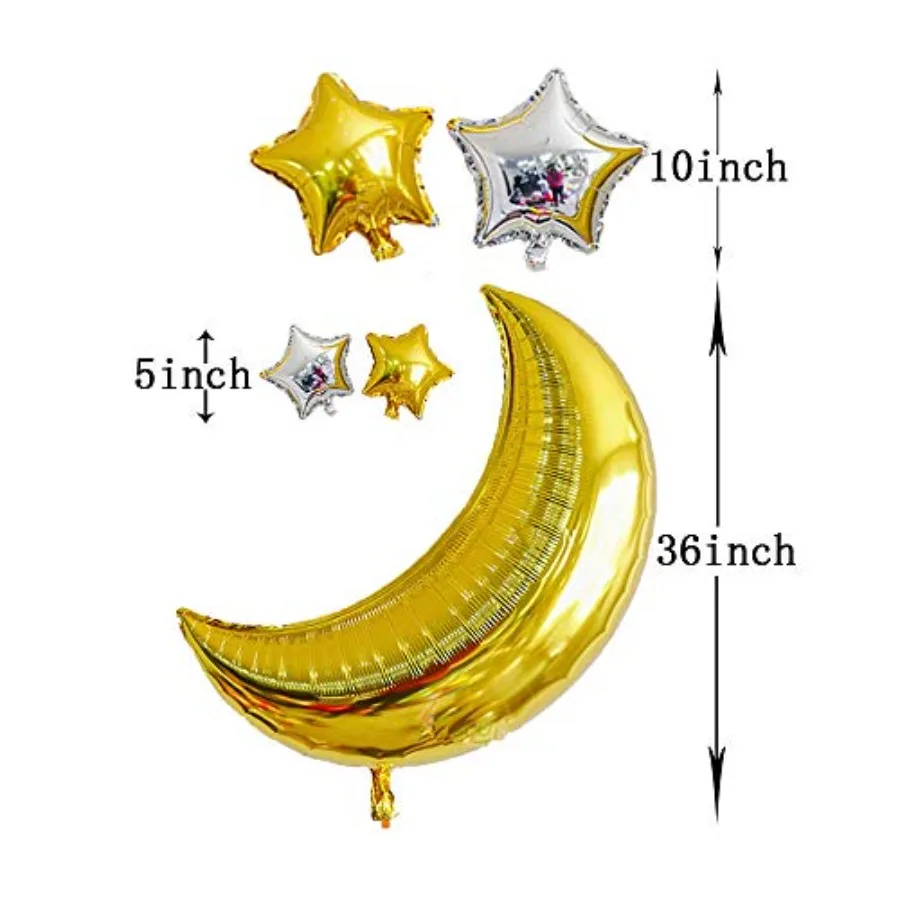 12 قطعة بالونات مايلر على شكل نجمة القمر مقاس 36 بوصة بالونات قمر ذهبية كبيرة وبالون من رقائق الفضة على شكل نجمة لحفلات أعياد الميلاد وحفلات الزفاف