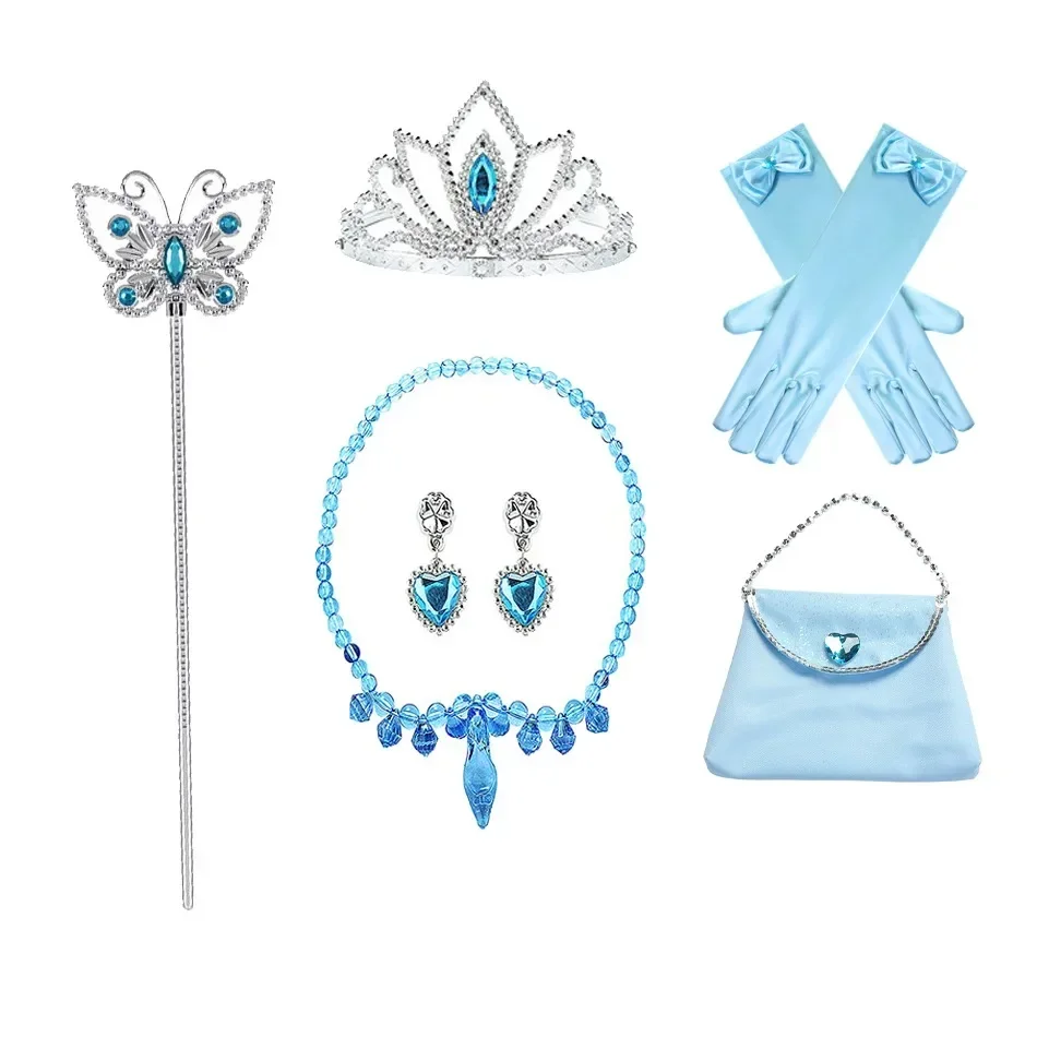 Princess Girls Blue Butterfly Magic Wand Crown Crystal High Heel Necklace Cinderella Cosplay Dress Up Jerlwery Girl Cosplay Toy