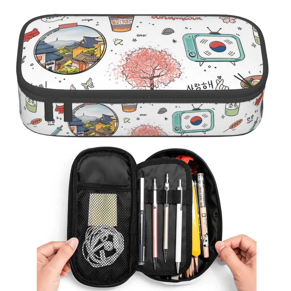 Estuche para Lápices con Diseño de Flor de Cerezo Coreana, Inspirado en K-drama y Dorama, para Estudiantes